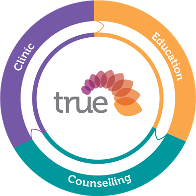 True logo with Clinic, Education, & Counselling