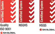 ISO, NSQHS, and HSQS quality standard logos